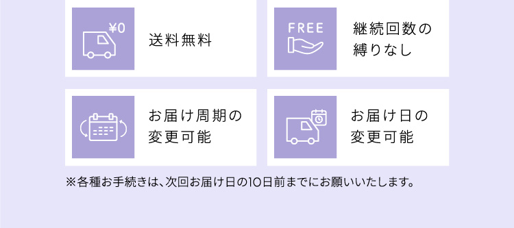 継続回数のしばりなし。送料無料。お届け周期、お届け日変更可能